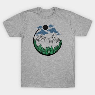 Nature Scenery with clouds, mountains, moon, forest T-Shirt